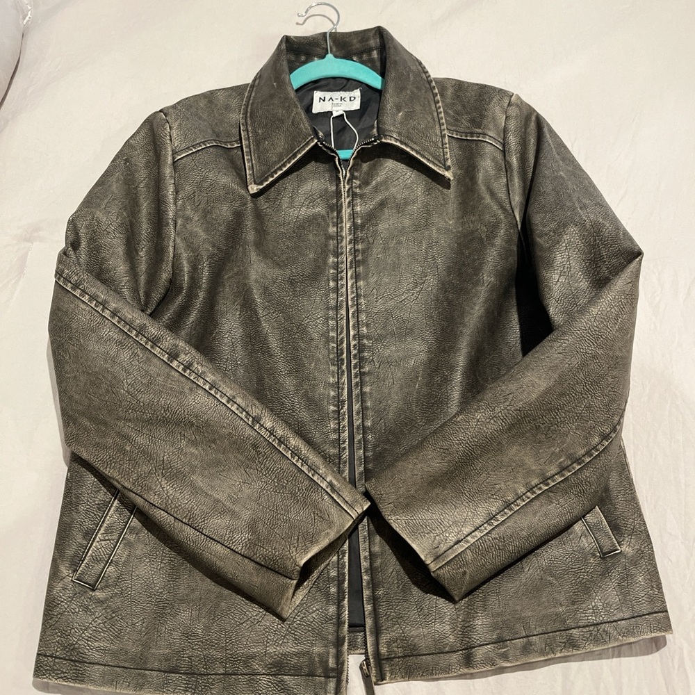 NA-KD grey Faux Leather Jacket